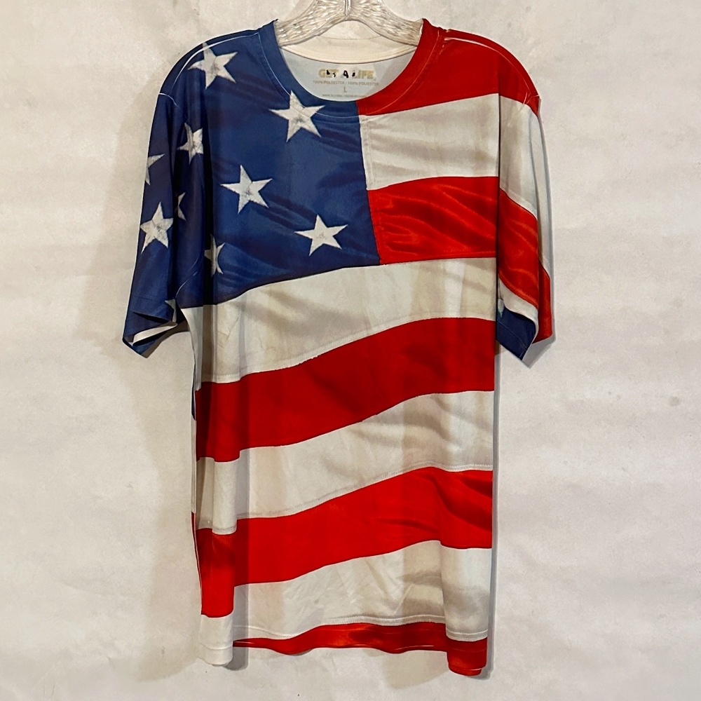 America USA Red White Blue United States  Flag Short Sleeve Tee T Shirt